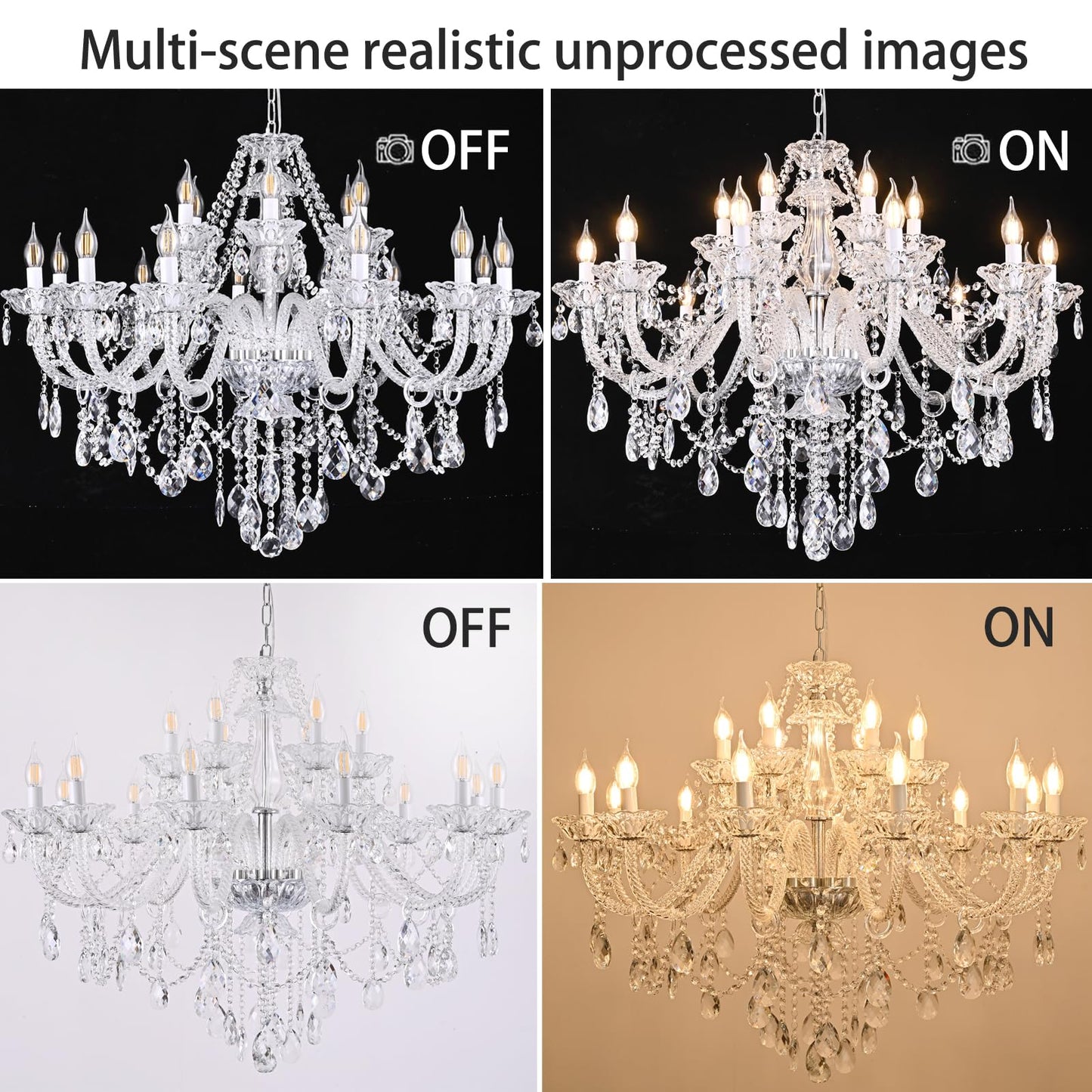 Uboxin 18-Light Double Layer Crystal Chandelier Transparent Modern Ceiling Pendant Light with K9 Crystal for Living Room Dining Room Bedroom Kitchen (Clear 18)