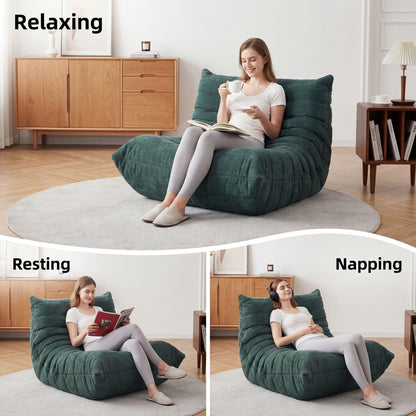 Bean Bag Loveseat for Adults, 51.18" Double Floor Lounge Sofa with Reinforced Armrests, 30D High-Density Foam Support, Premium 450G Velvet Soft Seating for Living Room & Bedroom, Dark Green