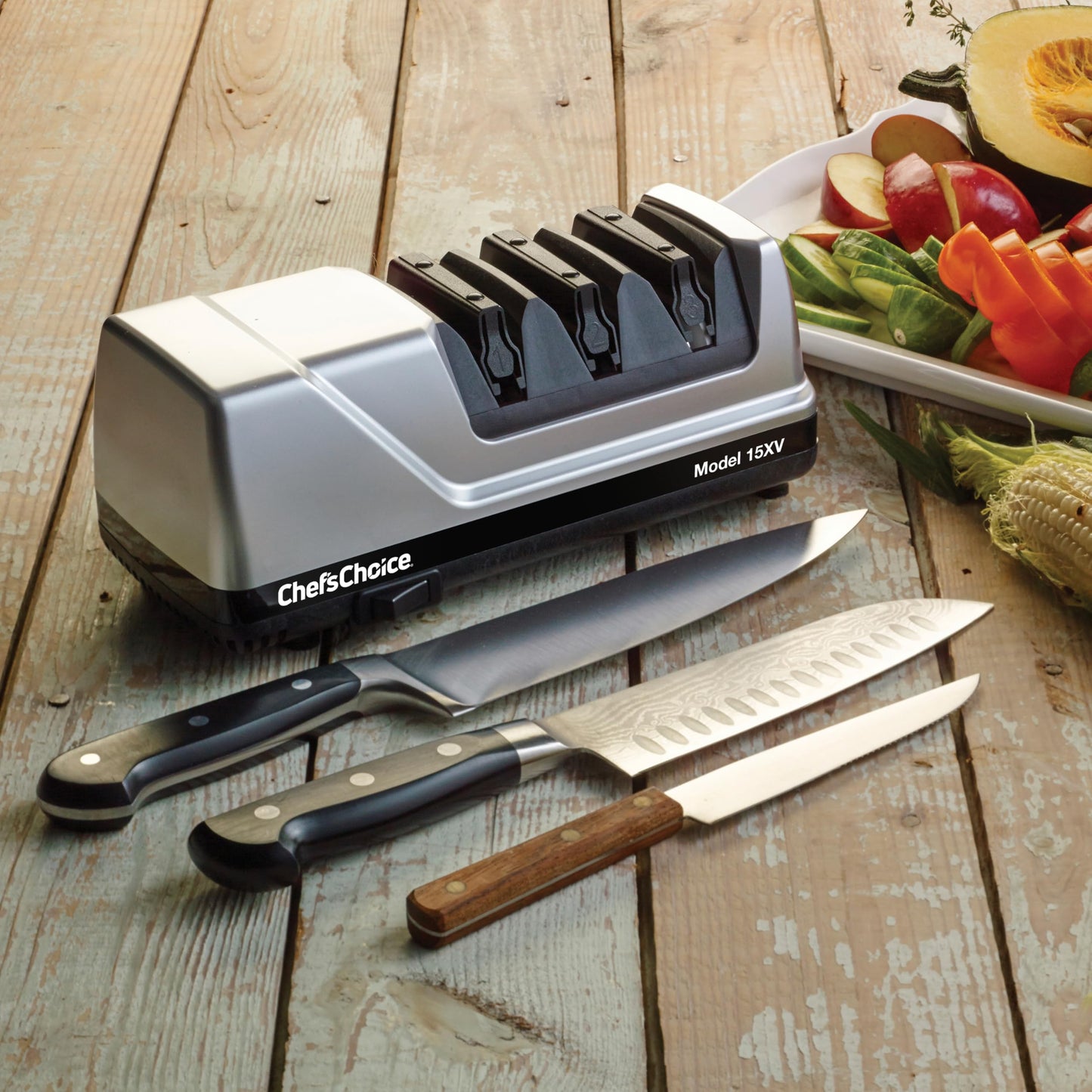 Chef’sChoice 15XV EdgeSelect Professional Electric Knife Sharpener with 100-Percent Diamond Abrasives and Precision Angle Guides for Straight Edge and Serrated Knives, 3-Stage, Gray