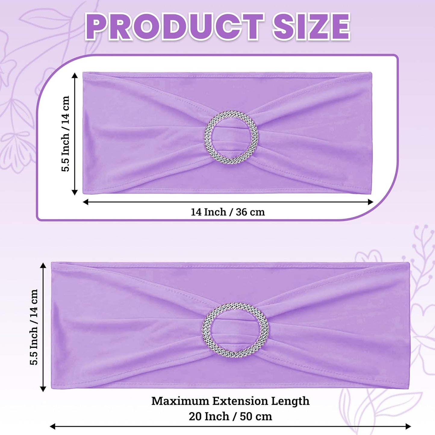 MDS Premium Spandex Chair Sashes - Stretchy Bow Covers with Buckle Slider | 25-Pack in Lavender