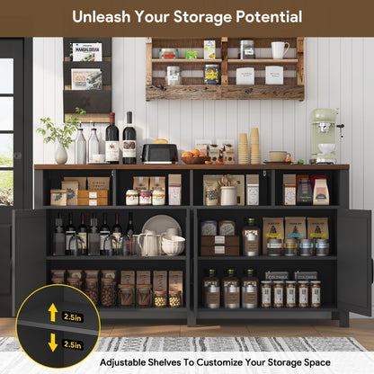 knoworld 63'' Buffet Sideboard with Storage Farmhouse with 4 Doors, Large Kitchen Storage Cabinet Wood Coffee Bar Cabinet Buffet Table with Shelves for Kitchen, Dining Room, Entryway