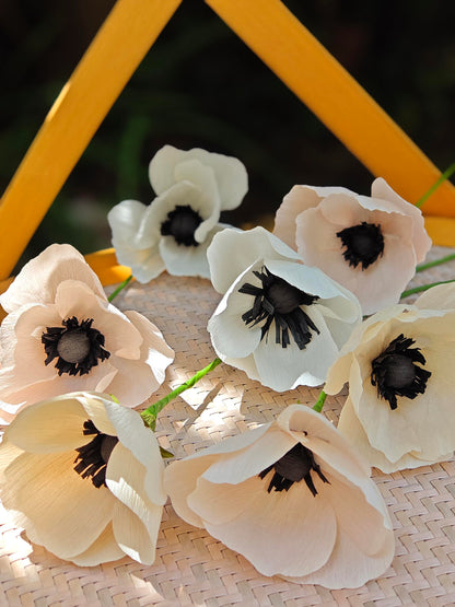 Crepe Paper Anemone DIY Flower for Home Decoration Making Kit 24 pcs (Blush - Peach - Cream)