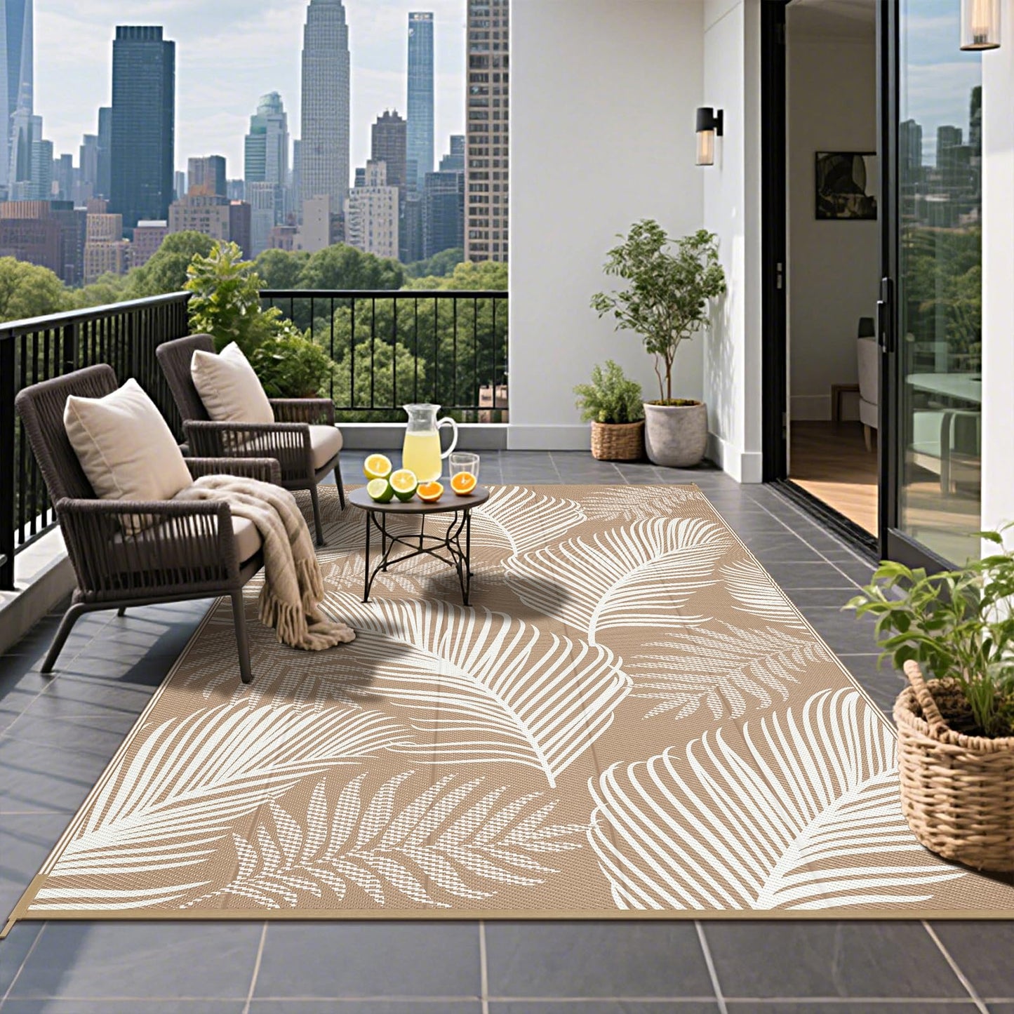 Pauwer Outdoor Rug 5'x8' Waterproof for Patios, Reversible Plastic Straw Rug, Indoor Outdoor Area Carpet RV Mat, Patio Camping Mats for RV, Picnic, Backyard, Deck, Balcony, Porch
