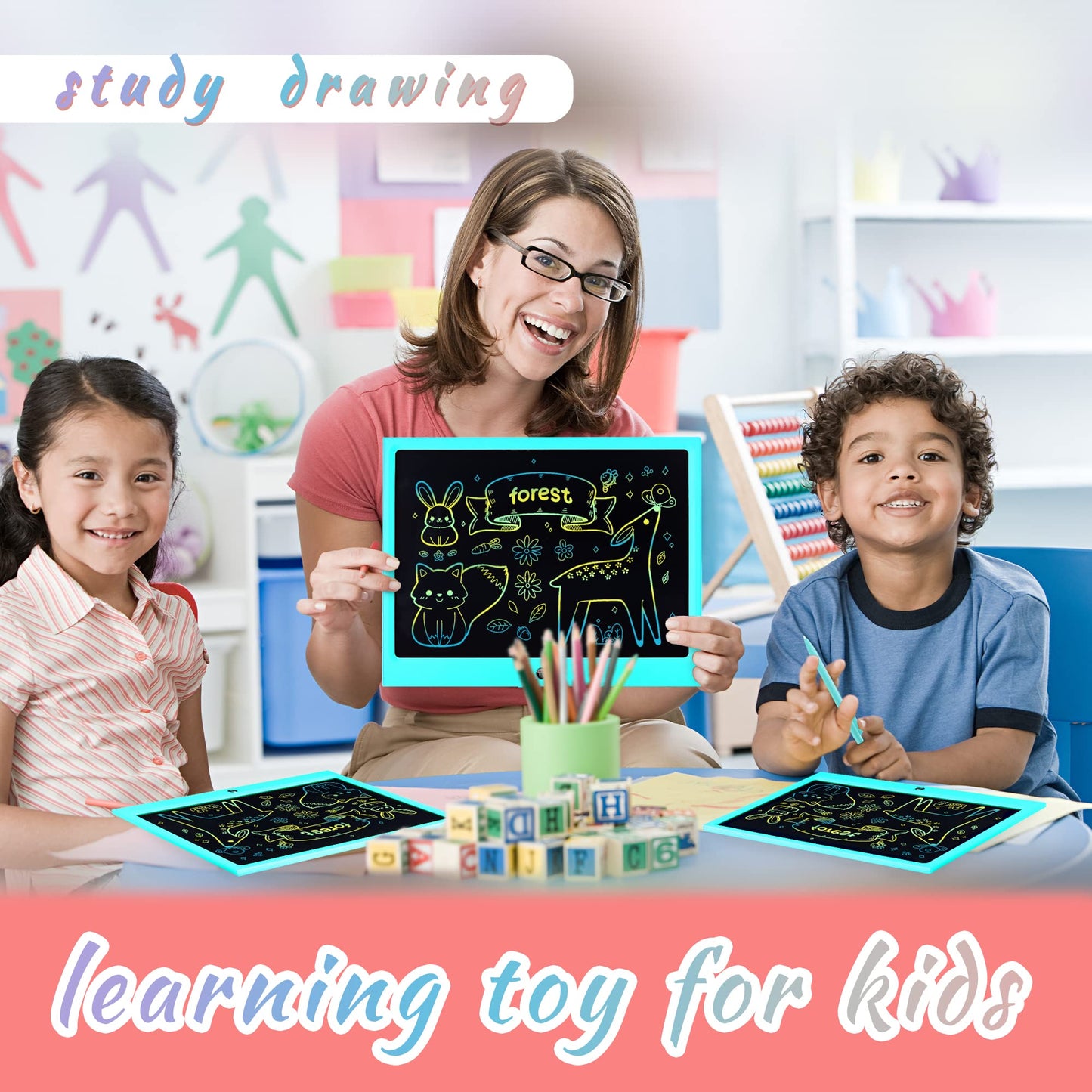 LCD Writing Tablet for Kids, 15 Inch Colorful Electronic Doodle Board for Kids Age 3+ Toys Christmas Birthday Erasable Drawing Tablet Toddler Learning Toys
