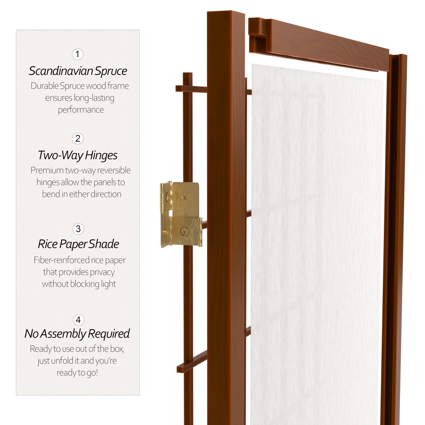 Red Lantern 6 ft. Tall Window Pane Shoji Screen - Walnut - 4 Panels