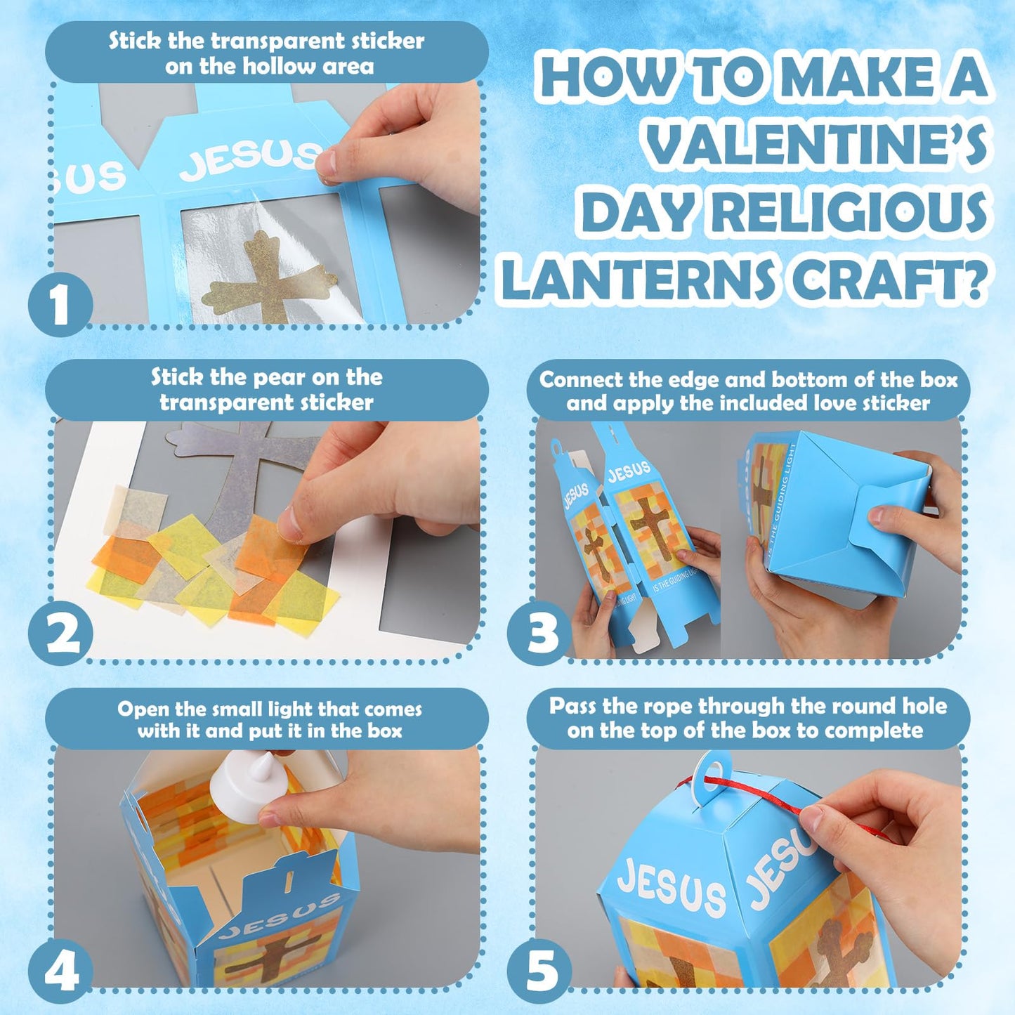Simgoing 12 Religious Cross Lanterns Crafts with LED Candles Lights Jesus Lights The Way Sunday School Tissue Paper DIY Oil Lamp Cross Hanging Ornament Vsb Church Activity