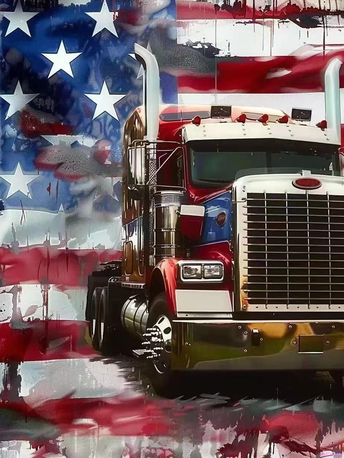 HMDIIMGE American Semi Truck Diamond Painting Kits, 5D Full Round Gemstone Crystal Painting by Diamond Painting Art Kits for Adult, for Home Decor Living Room Decor and Relaxing Gift 12x16 Inch