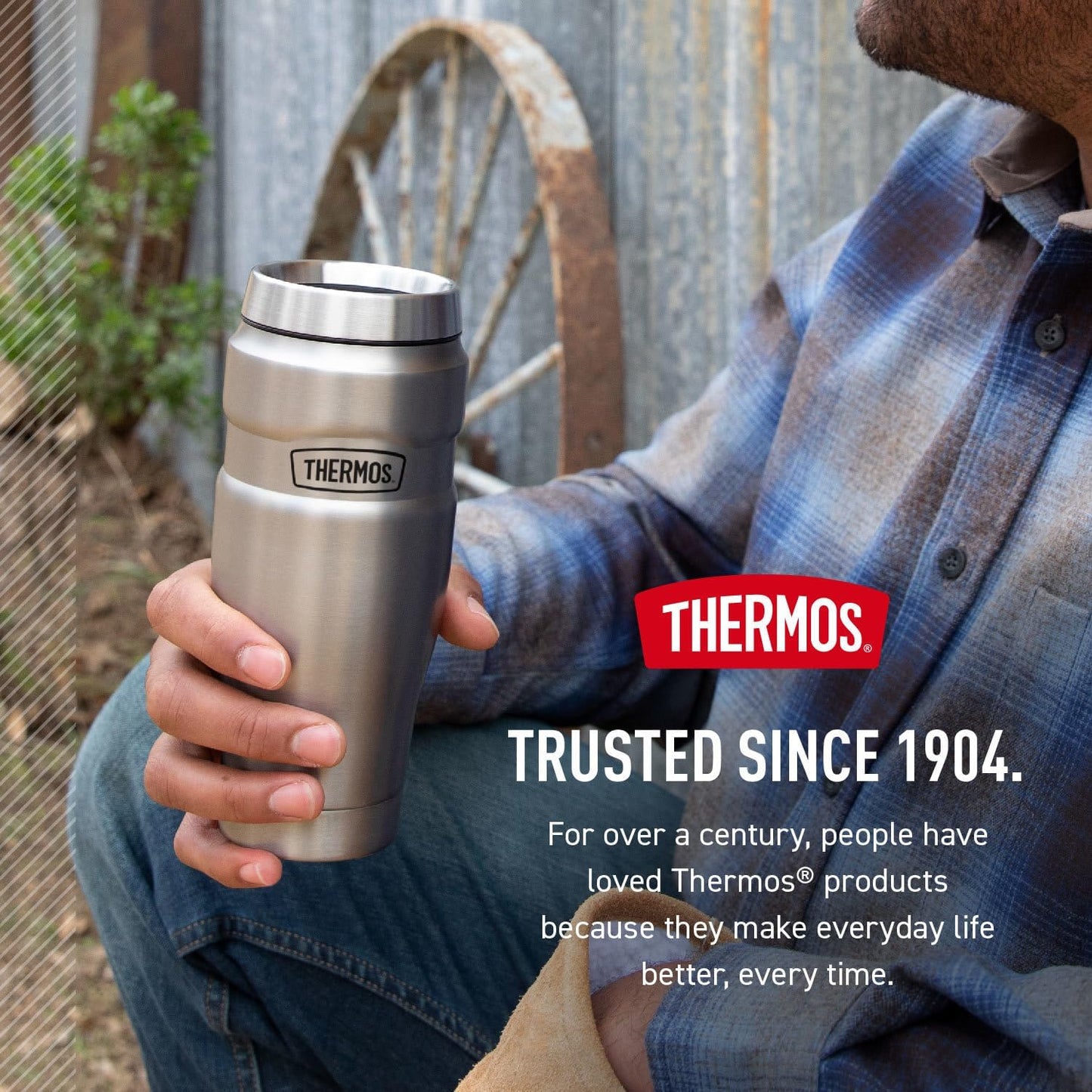 THERMOS Stainless King Vacuum-Insulated Tumbler - 16oz Army Green | Leak-Proof Coffee Cup for Hot & Cold Drinks