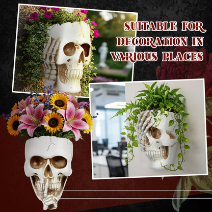 RimCereal 3 Pcs Skull Planter Skeleton Wall Hanging Planter Pot Gothic Spooky Head Face Flower Pot Garden Decor for Festival Party Indoor Outdoor Plants Home Garden Office Decorations(White)