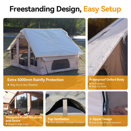 Romantic Camp Inflatable Camping Tent with Pump,4-6 Person Waterproof Blow Up Air Tent for Camping Hiking,Easy to Set Up 4-Season Inflatable House Tent with Oversized Canopy(75FT²).