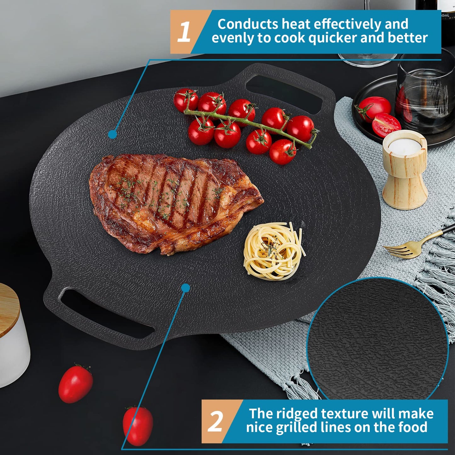Sanbege Korean Grill Pan with Nonstick 6-Layer Coating, 13" Round BBQ Griddle with Bag, Compatible for Induction, Gas Stove, Electric Cooktop, Indoor or Outdoor Grilling