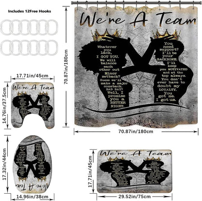Skiennix Black King Queen Shower Curtain Set - Inspirational Bathroom Decor with Rugs & Bath Mat