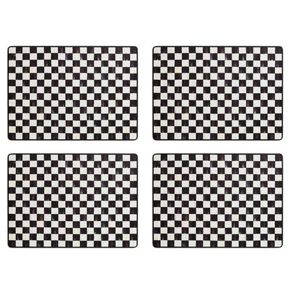 MACKENZIE-CHILDS Set of 4 Cork-Back Placemats, Hard-Finish Table Mats, Black-and-White Courtly Check