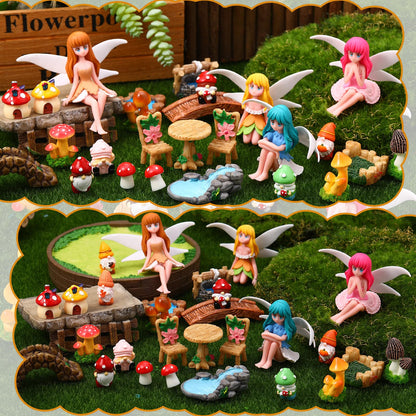 29Pcs Fairy Garden Accessories, Miniature Garden Ornaments Landscape Decorations Mini Fairy Figures Gnome Figure Animal Plant Furniture Set for DIY Terrarium Potted Plants Dollhouse Desk Decor