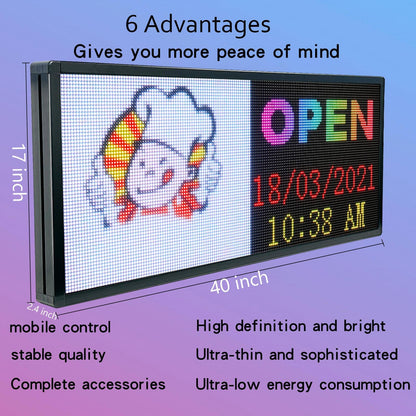 P6 Programmable Led Sign Custom Scrolling Outdoor Digital Signs For Businesses Display Screen Electronic Message Board Stock Ticker Advertising Pixel Led Panel Marquee 40"X17"