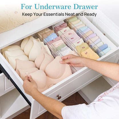 Vtopmart 12 Pack Drawer Dividers for Clothes, 4" High 10.2"-16.5" Adjustable Expandable Dresser Drawer Organizer, Clear Plastic Separators for Dresser, Baby Clothing, Underwear, Cosmetic, Toiletries