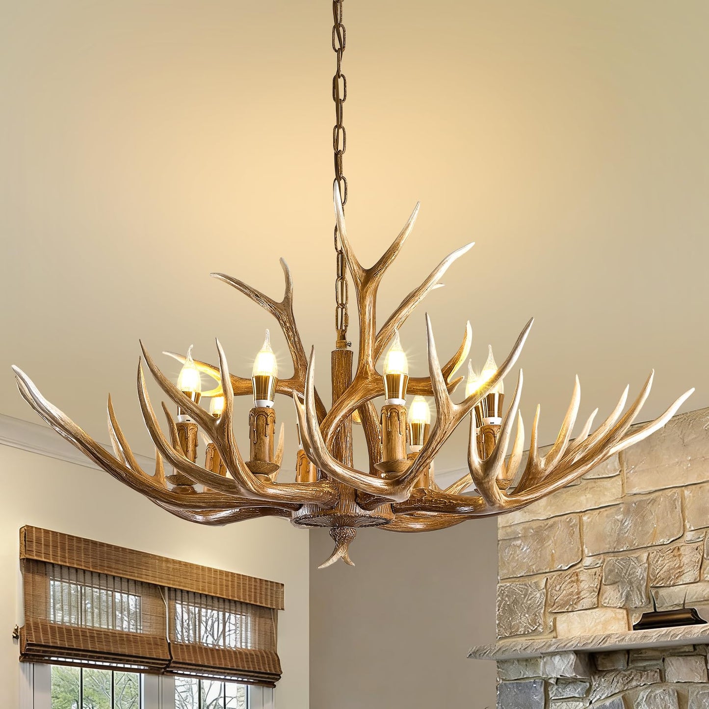 LUJIAODS Antlers Chandelier 8 Light,Deer Chandelier Fixtures,Rustic Farmhouse Horn Antler Lighting for Living Room Bedroom Dining Room Kitchen Cafes,Bars,Kitchen Foyer(8 Lamp Arms+ 3 Arms)
