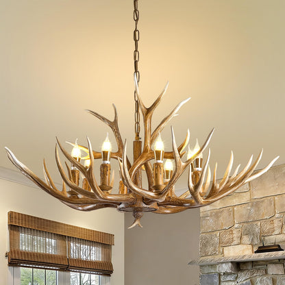 LUJIAODS Antlers Chandelier 8 Light,Deer Chandelier Fixtures,Rustic Farmhouse Horn Antler Lighting for Living Room Bedroom Dining Room Kitchen Cafes,Bars,Kitchen Foyer(8 Lamp Arms+ 3 Arms)
