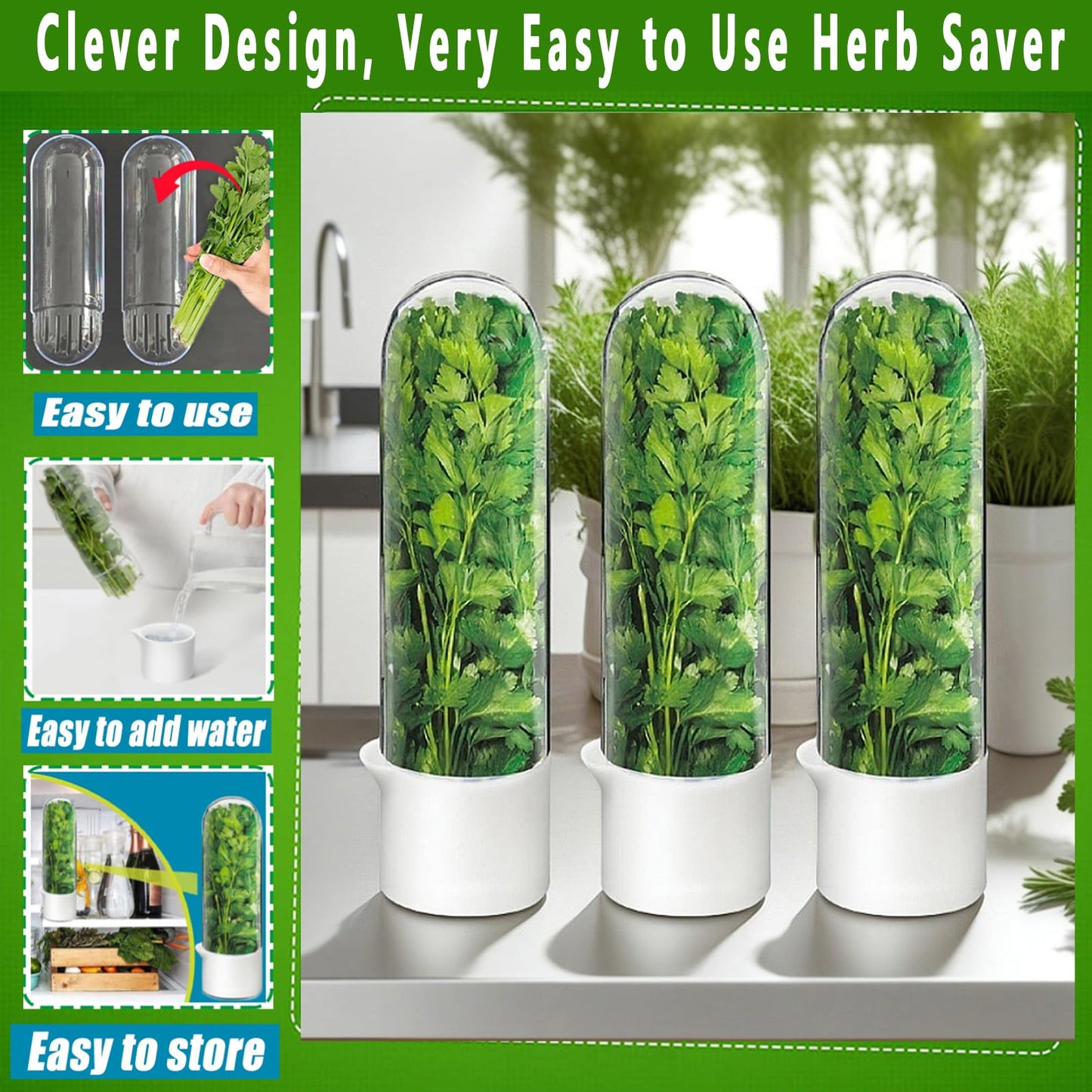 Minkeytal Herb Saver for Refrigerator - Herb Keeper & Cilantro Container for Fridge | Vegetable Preservation Storage Container for Cilantro, Basil, Asparagus | Extends Freshness Up to 2-3 Weeks