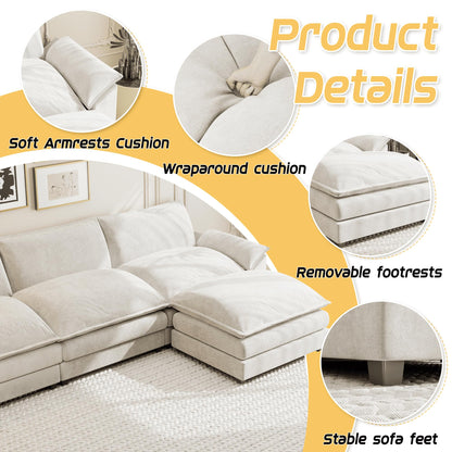 Shahoo Sectional Modular Sofa L Shaped Chenille Fabric Couch with High Supportive & Soft Sponges and Removable Ottoman, Sleeper Comfy Upholstered Furniture for Living Room, Bright Beige