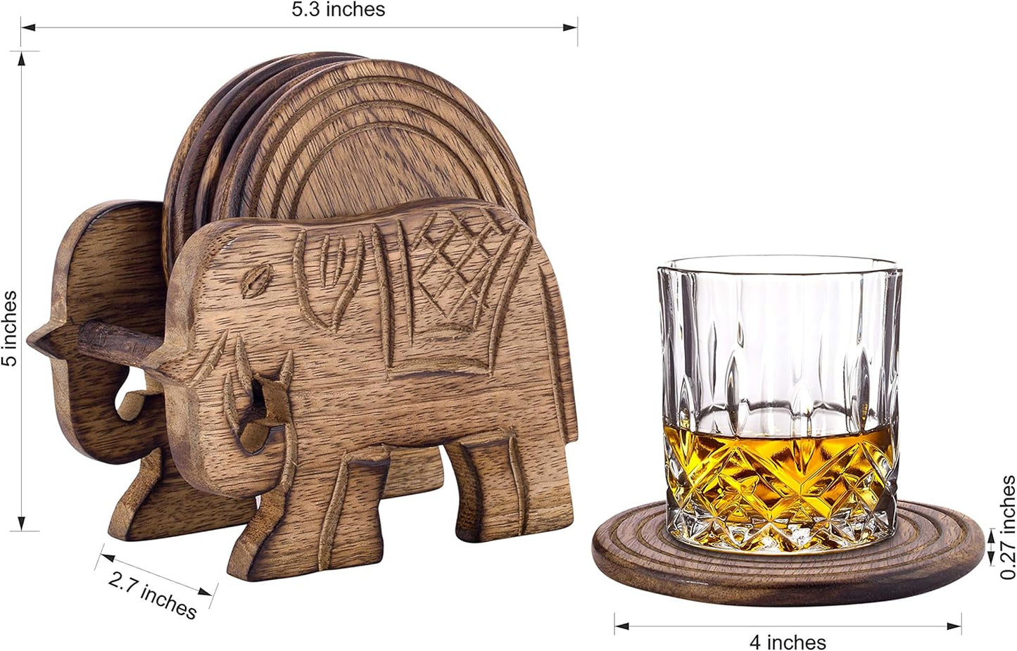 Divit Coasters Wooden for Drinks, Eco-Friendly, Absorbent Handcrafted Coasters with Antique Look (Elephant)