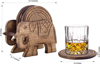 Divit Coasters Wooden for Drinks, Eco-Friendly, Absorbent Handcrafted Coasters with Antique Look (Elephant)