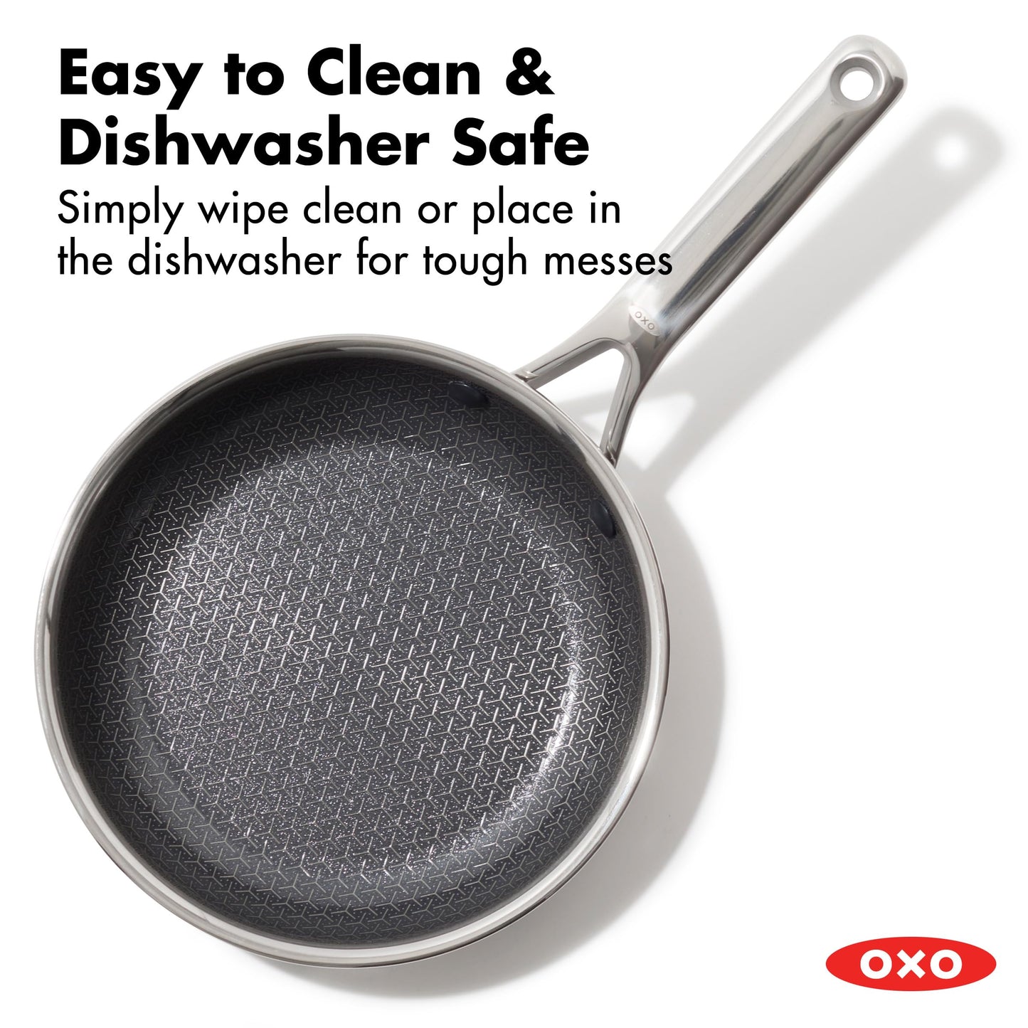 OXO Hybrid 12” Nonstick Stainless Steel Frying Pan, PFAS-Free Ceramic Skillet, Fusion Boost Tech for Powerful Searing, Induction & All Cooktop Compatible, Dishwasher Safe, Mirror Polished Tri-Ply