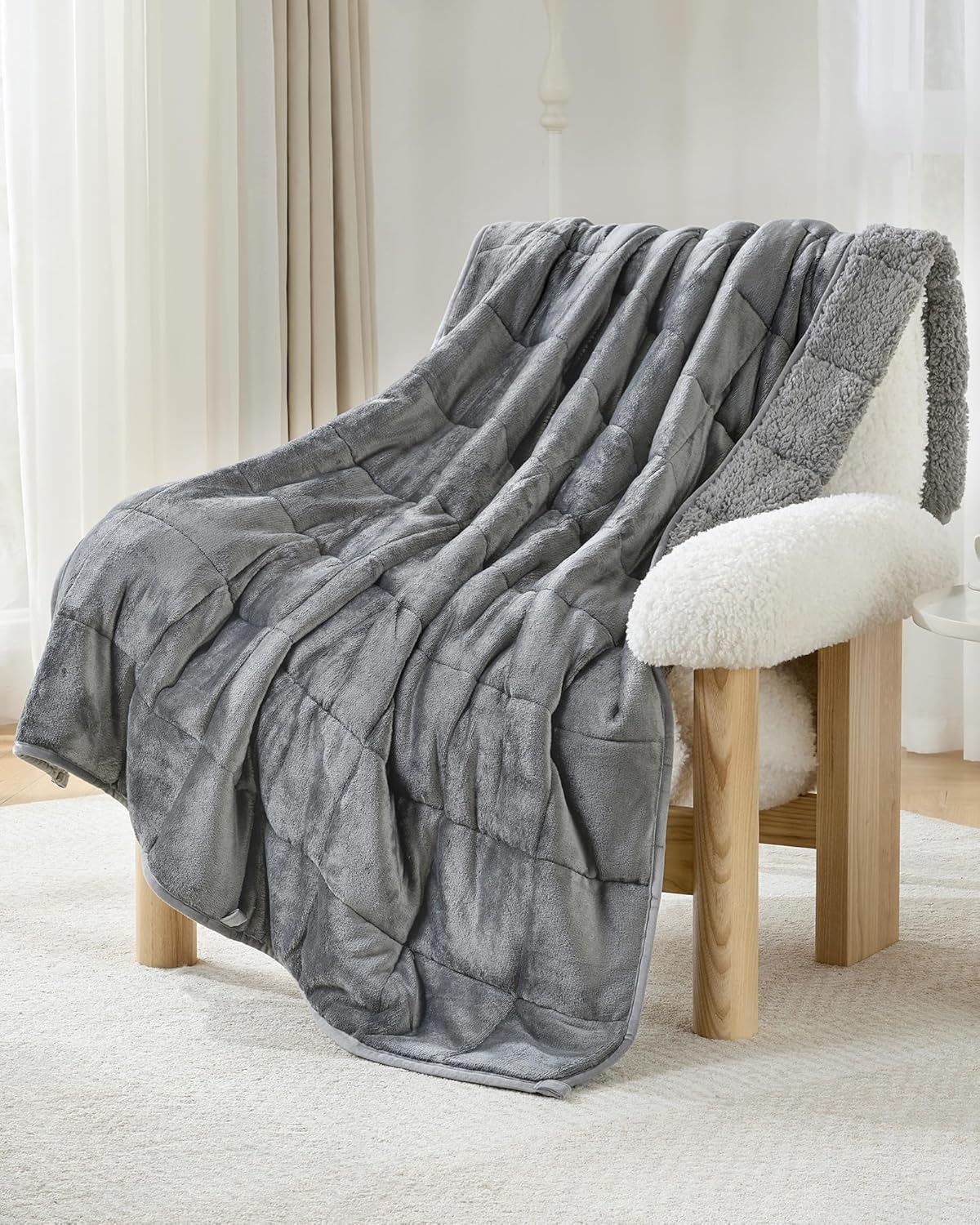 15lbs Cozy W60 L80, Weighted Blanket for Adults, Ultra-Soft Sherpa Fleece Reversible Weighted Throw Blanket