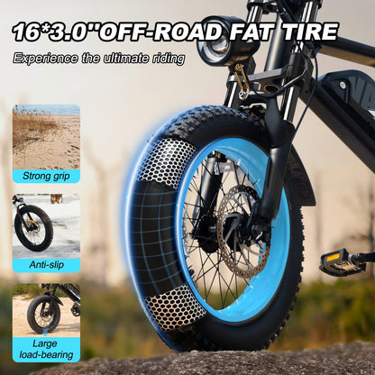 AVDLBIKE Electric Bike, 16'' Fat Tire eBike for Teens/Adults, 500W E-Bike with 36V/12.8Ah Removable Battery, 20 MPH 45 Mile Range Commuting Electric Mountain Bike with Dual Dual Brakes-Blue A13