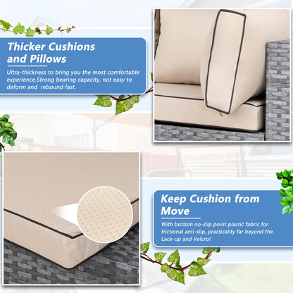 Shintenchi 5 Pieces Outdoor Patio Furniture Sets, Patio Sectional Sofa Couch, Gray PE Wicker Furniture Modular Patio Conversation Sets Patio Sofa with Washable Cushions & Table（Khaki）