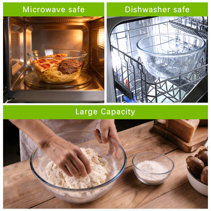 Vitrignis Glass Mixing Bowl Set Of 3（1.1qt 2.8qt 4.7qt）- Large High Brosilicate Mixing Bowls For Kitchen Prepping Serving And Storage - Microwave Dishwasher Oven Safe