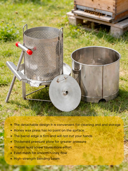 Duseu Honey Press Extractor Machine, Stainless Steel Honey Spinner Extractor Manual, Uncapping Needle Roller, 4 PCS Mesh Honey Strainer Bag, Honey Extraction Equipment for Wine Honey and Juice Making