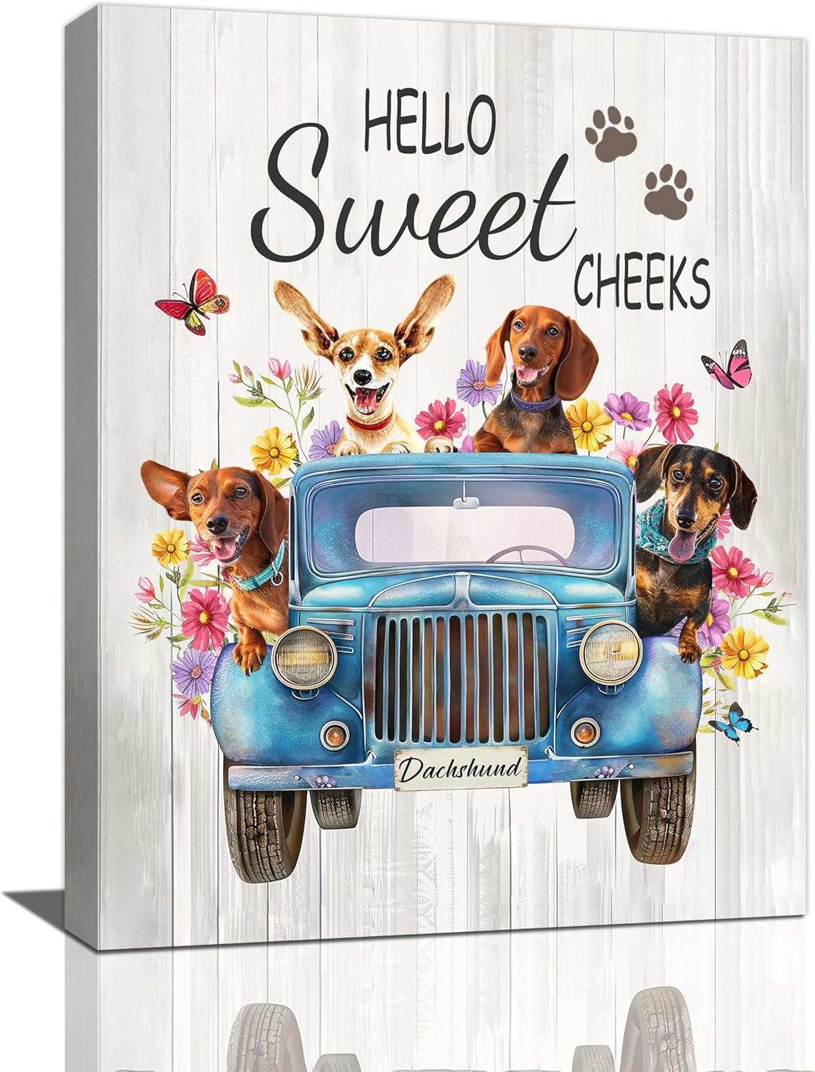 Dachshund Dog Wall Art, Funny Driving Car Pictures, Rustic Sausage Dog Truck Decor for Bathroom Kitchen Living Room
