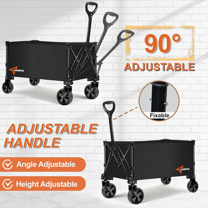 350lbs CUMNTQ Wagons Carts Foldable, Weight Capacity Collapsible Wagon with All-Terrain Wheels, Grocery Cart on Wheels
