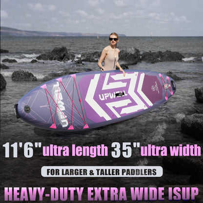 UPWELL 11'6"×35" Extra Wide Inflatable Paddle Board, Stand Up Paddle Board with Kayak Seat, Sup Paddle Boards for Adults, Chipmech Purple