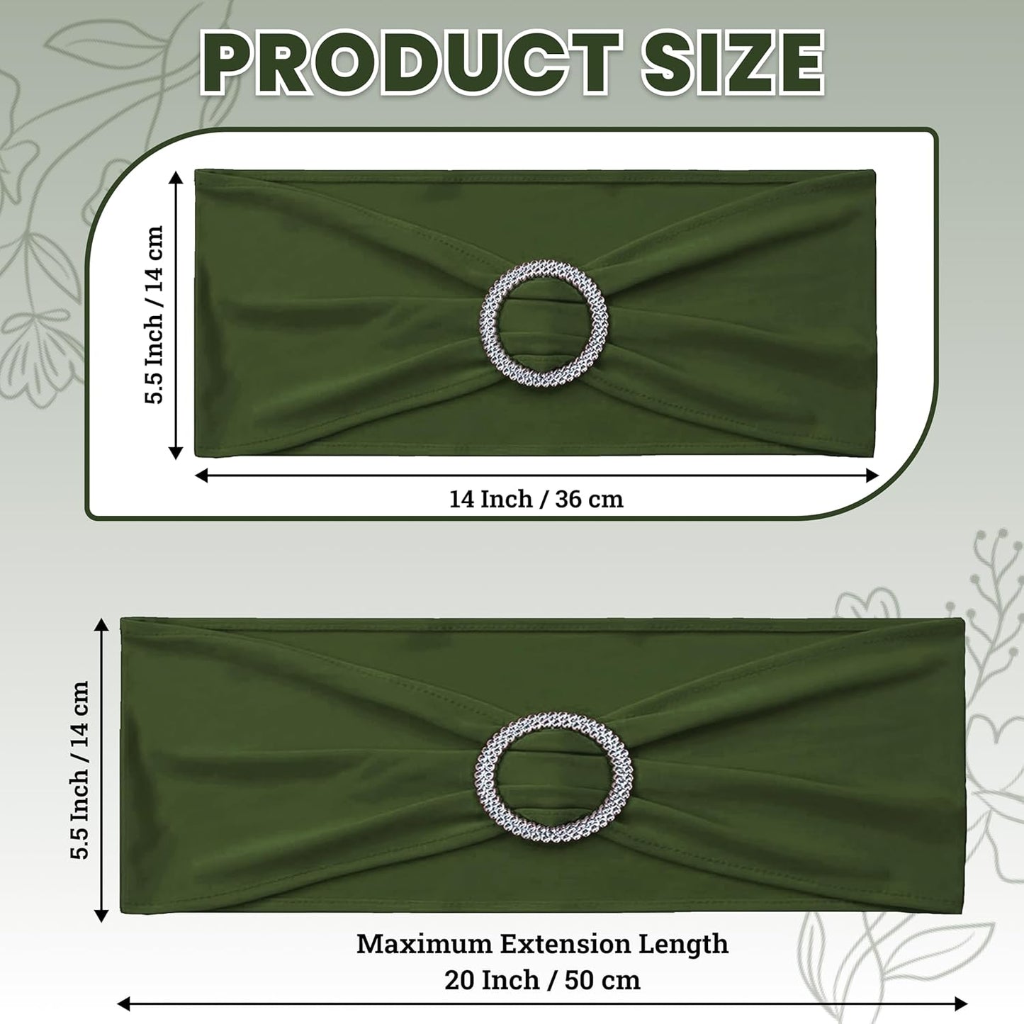 MDS Spandex Chair Sashes - Premium Stretch Covers with Buckle Slider | Pack of 10 - Olive Green