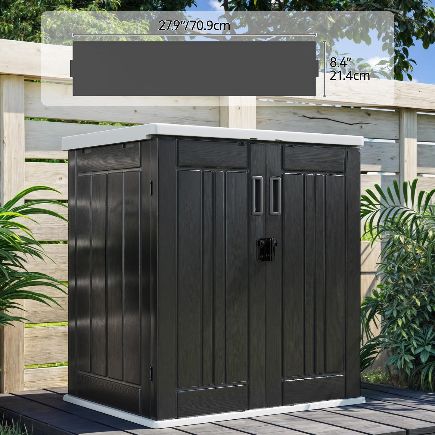 DWVO Outdoor Storage Cabinet with 2 Shelves, Waterproof Horizontal Plastic Storage Shed with Lockable Door, 15 cu. ft. Patio Tools Storage Box for Patio, Garden, Backyard, Deck, Dark Gray