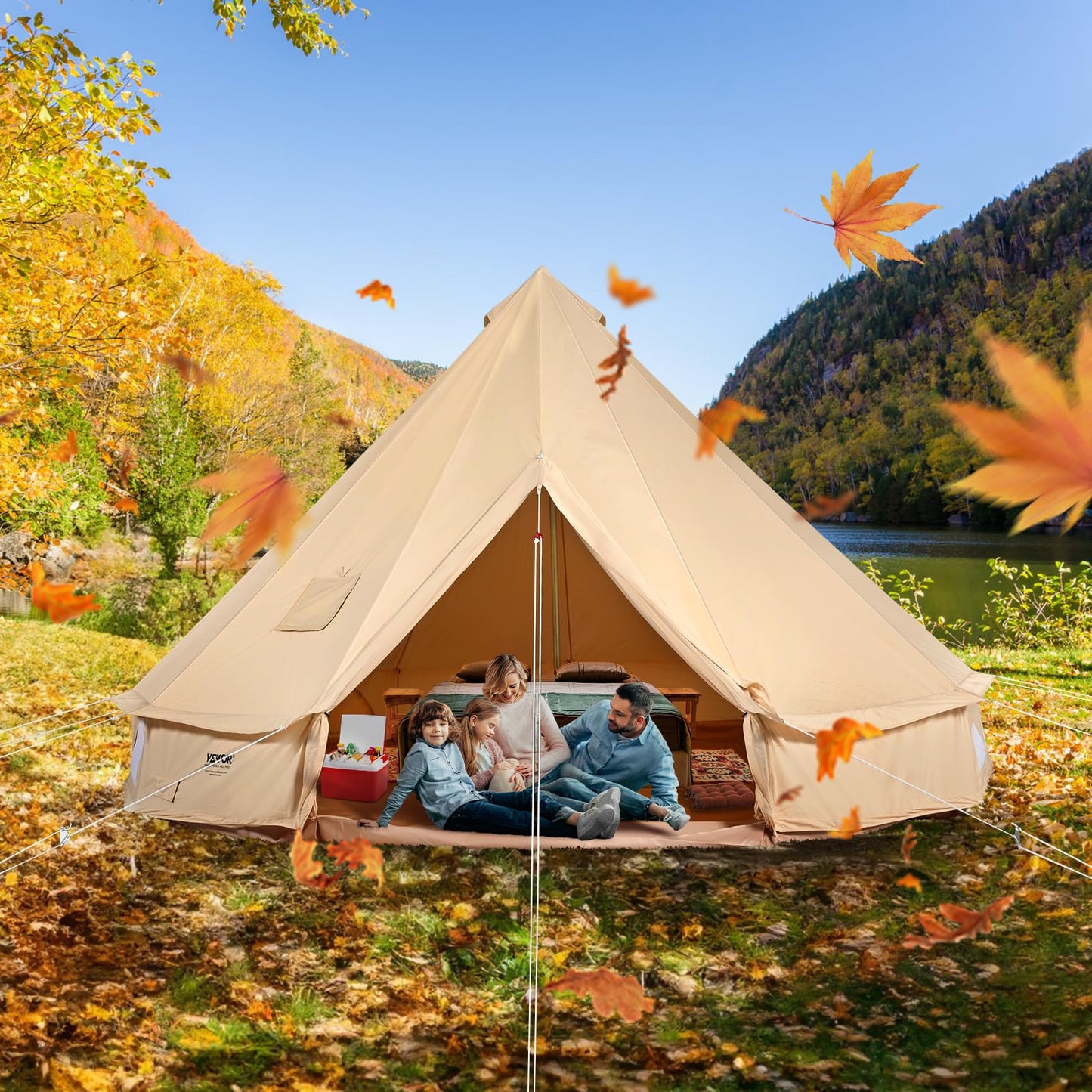 VEVOR Canvas Bell Tent, 4 Seasons 6 m/19.68 ft, Canvas for Camping with Stove Jack, Breathable Holds up to 10 People, Family Camping Outdoor Hunting Party