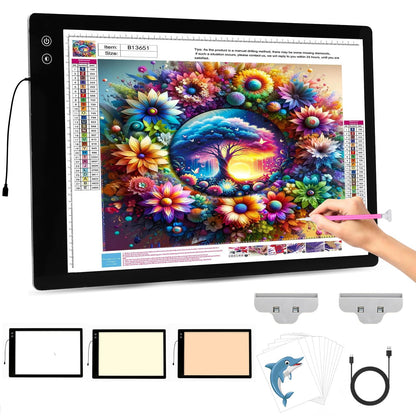 PICOVISTA A2 Light Pad for Diamond Painting, LED Tracing Light Box with 3 Color Modes and Adjustable Brightness Battery Powered Light Board for Weeding Vinyl, Drawing, Sketching, Artists, Tatoo