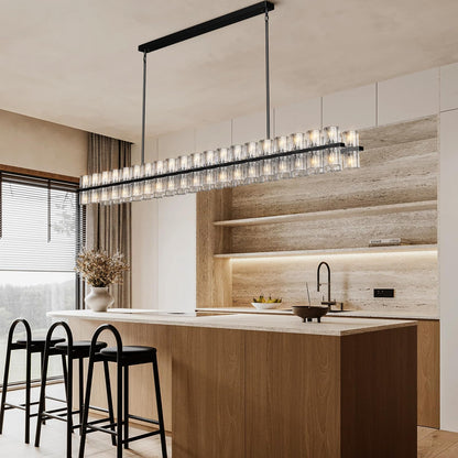Plsintly Crystal Black Rectangular Chandelier Light Fixture,72 in Large Dining Room Chandelier Over Table,Modern Chandeliers for Living Room,Arcachon Chandeliers,Kitchen Island,Includes 80xG4 Bulbs