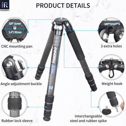 INNOREL KT404C Compact 10-Layer Carbon Fiber Camera Tripod 40mm Big Tube Professional Tripod for Digital DSLR Video Camcorder Heavy Duty Camera Stand Load 77lb/35kg with Center Column