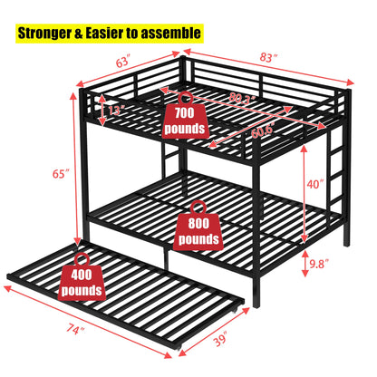 AOOMEEC Higher Quality & Stronger Metal Bunk Bed Queen Over Queen Size Bunkbed Frame, Thickened Heavy Duty More Stable Steel Bunk Bed with Twin Size Trundle (Queen Over Queen)