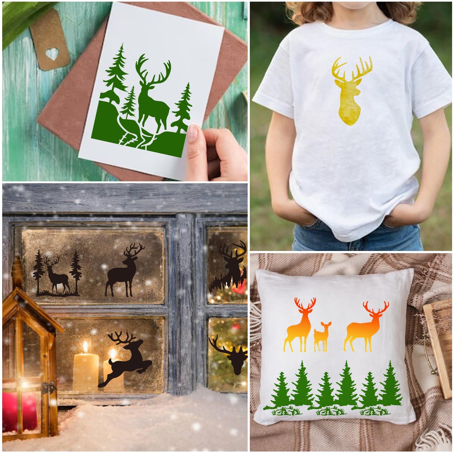 35 Pack Deer Stencils for Painting on Wood, Pine Tree Stencils Deer Head Antlers Stencil Forest Animal Template for DIY Craft Wall Fabric Rock Chalkboard Sign School Art Scrapbook Projects (Deer)