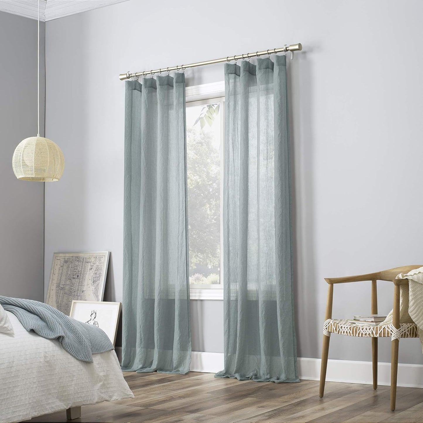 No. 918 Genevieve 2-pack Linen Weave Sheer Grommet Curtain Panel Pair | 50" x 63", Harbor