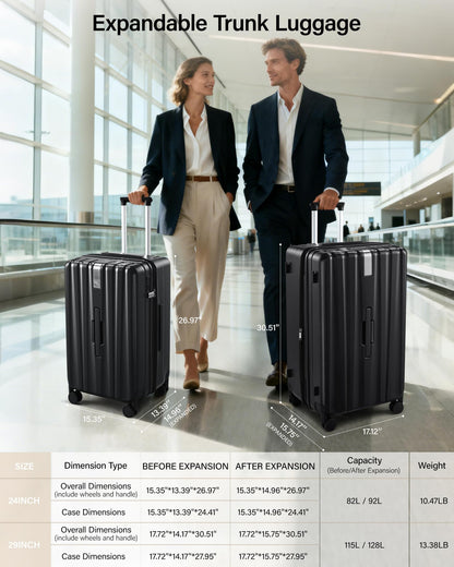 Hanke 24 Inch Plus Expandable Luggage Large Suitcases with Wheels, Medium Checked Luggage Hard Shell Suitcases, PC Trunk Luggage Extra Large Suitcase with Lock for Women Men(Jet Black)