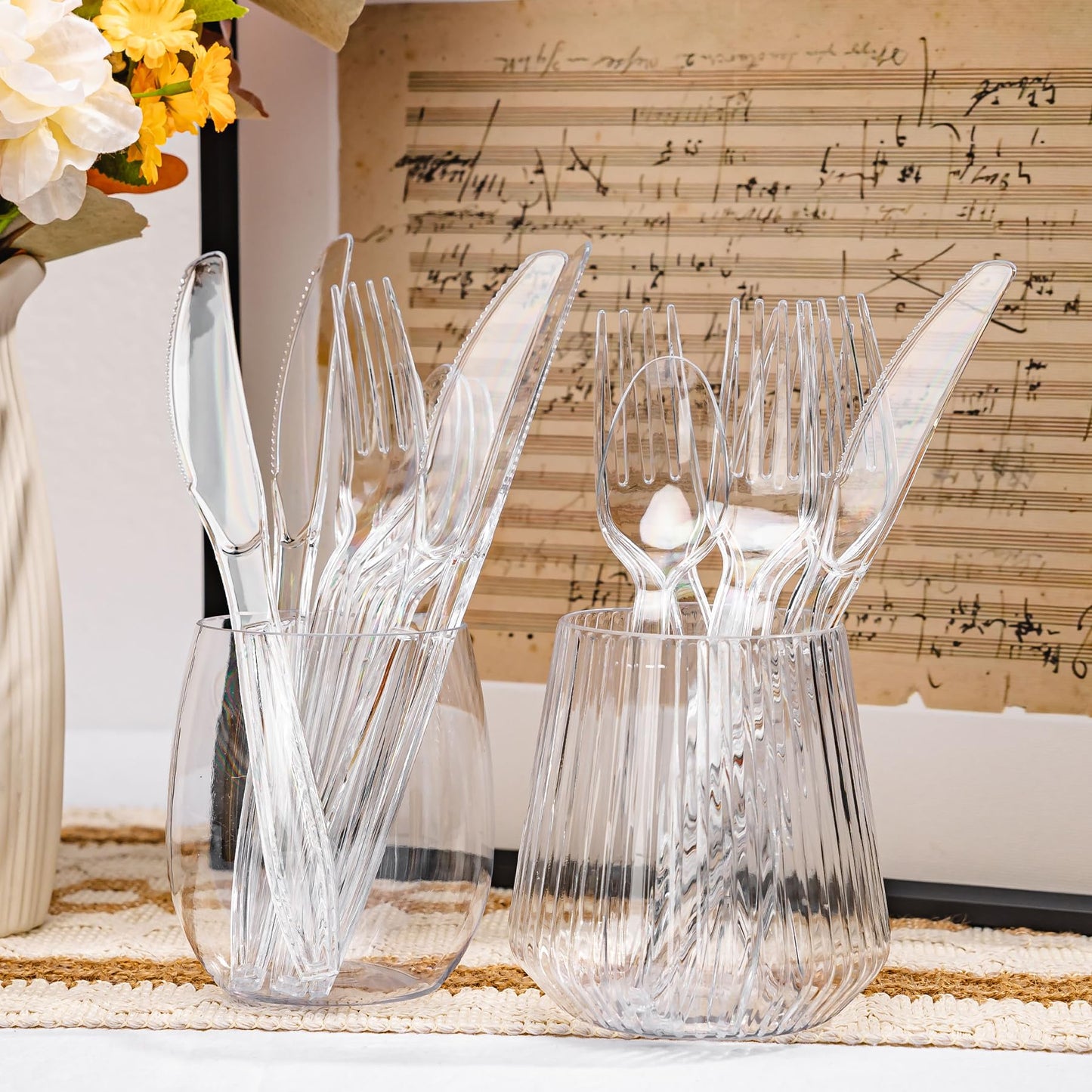QualQuot 400 Count Clear Plastic Silverware, Extra Heavy Duty Plastic Utensils Set Includes 160 Forks, 160 Spoons and 80 Knives, BPA-Free and Heat Resistant Disposable Cutlery for Party and Daily Use