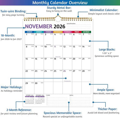 2026-2027 Wall Calendar by [Brand Name] - Large Blocks, Thick Paper, 11.5 x 14.5 In | Perfect for Organizing Holidays & Notes