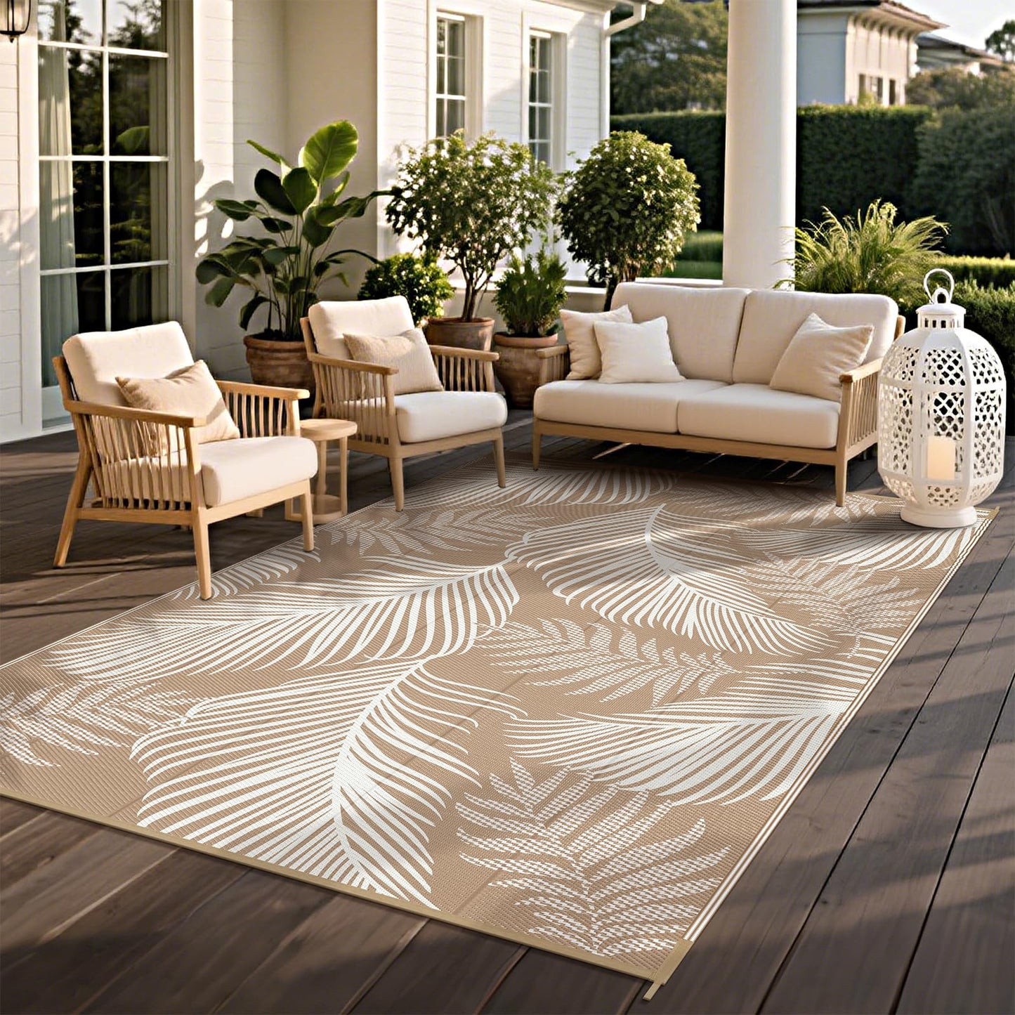 Pauwer Outdoor Rug 5'x8' Waterproof for Patios, Reversible Plastic Straw Rug, Indoor Outdoor Area Carpet RV Mat, Patio Camping Mats for RV, Picnic, Backyard, Deck, Balcony, Porch