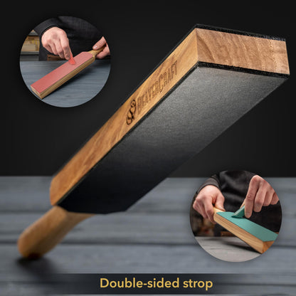 BeaverCraft LS6P1 Leather Strop for Knife Sharpening with Polishing Compound 14" S14x Deluxe Wood Spoon Carving Tools Kit Leather Roll-Up Case