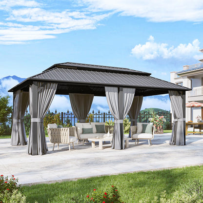 20x12FT Outdoor Gazebo - Hardtop Pergolas for Patios with Curtains and Netting Included, Permanent Gazebo Pavilion with Double Galvanized Steel Roof for Party, Outdoor Dining, Wedding, Gray